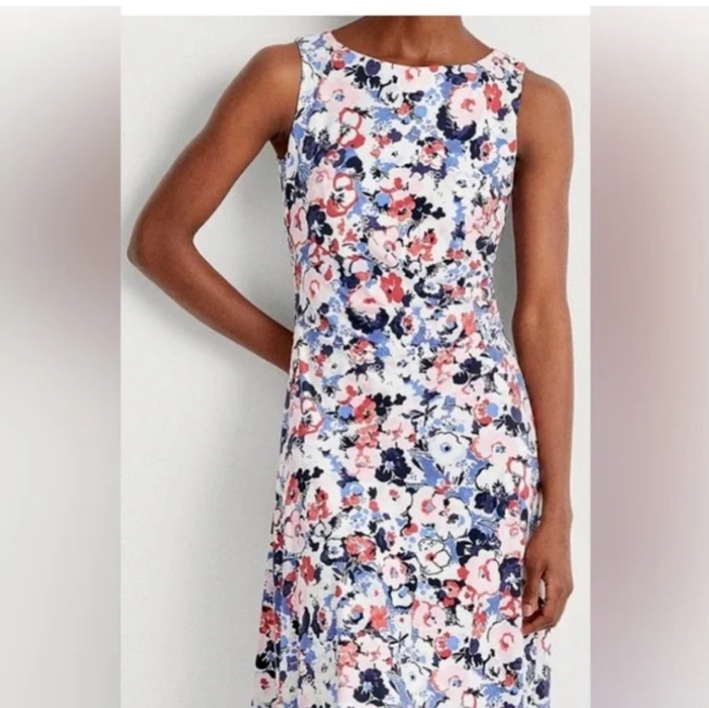 LAUREN RALPH LAUREN | Jersey dress floral pink navy red sz 14